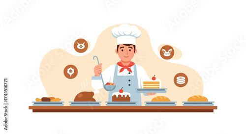 Chef Presents Assorted Culinary Creations for Gastronomic Delight and Visual Appeal