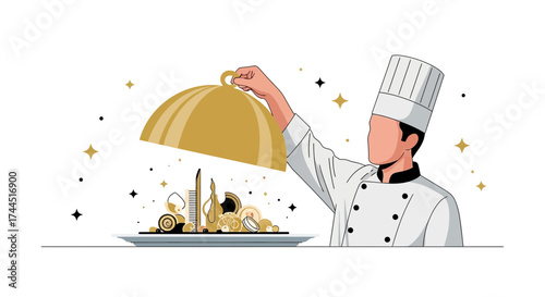 Chef Reveals A Culinary Masterpiece Under A Golden Cloche, Luxurious Presentation