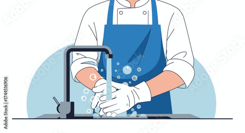 Chef Sanitizes Hands Before Food Preparation Ensures Cleanliness and Hygiene Practices