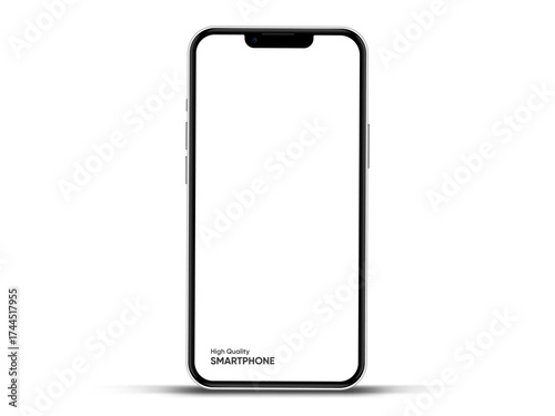 Realistic smartphone mockup. Mobile phone vector with isolated on white background. Device front view. 3D mobile phone with shadow. Realistic, high quality smart phone mockup for ui ux presentation.