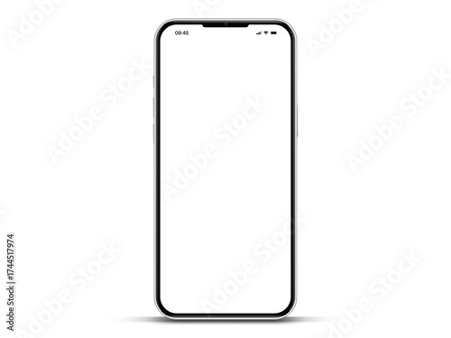 Realistic smartphone mockup. Mobile phone vector with isolated on white background. Device front view. 3D mobile phone with shadow. Realistic, high quality smart phone mockup for ui ux presentation.