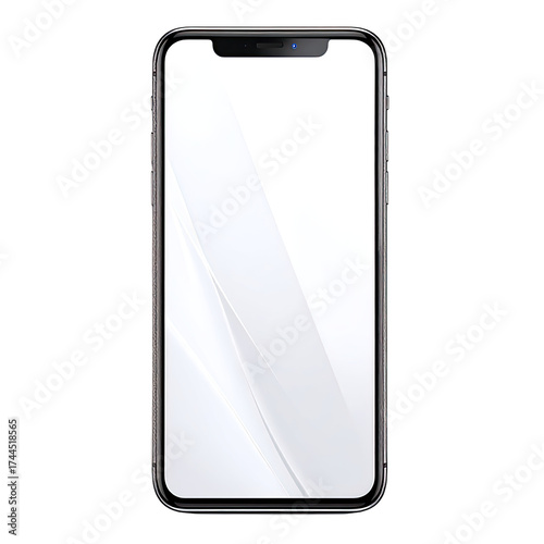Modern sleek smartphone with large, blank screen, ready for use. Black bezel