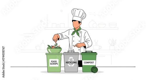 Chef Sorting Ingredients for Food Waste Management and Environmental Benefits