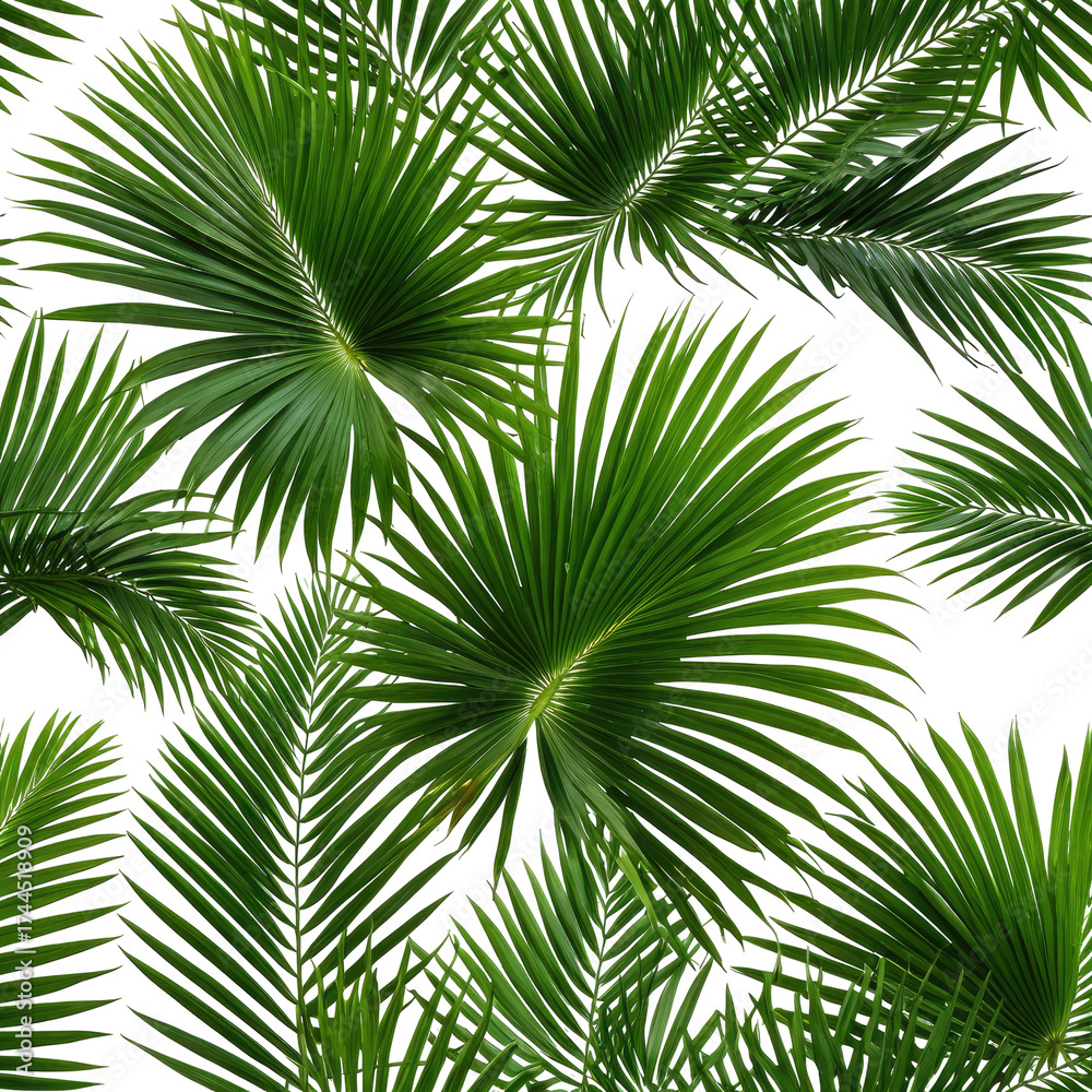 Fototapeta premium Lush green palm leaves on a dark background, nature's vibrant display