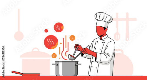Chef's Culinary Creation: Preparing Delicious Food With Artistic Illustration Design