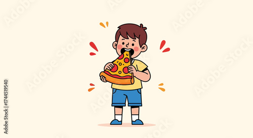 Child's Delight: Pizza Joy Depicted in Playful Illustration Displaying Exuberance
