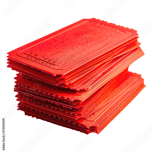 Stack of bright red raffle tickets ready for an event