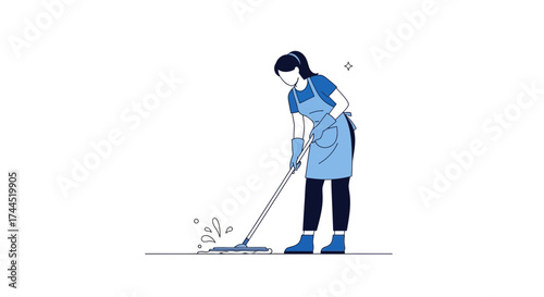 Cleaning Illustration Of A Woman Moping A Floor With Cleaning Products