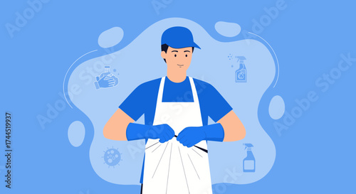 Cleaning service worker getting ready for disinfecting and sanitizing procedures