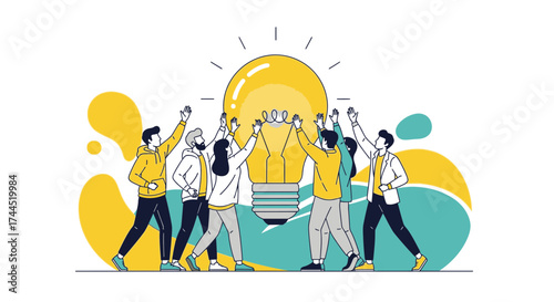 Collective Advancement: A Group Of Individuals Reaching For A Brilliant Idea