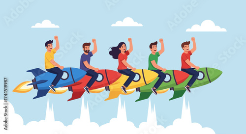 Collective Rocket Launch: A Vibrant Celebration of Success and Unwavering Teamwork