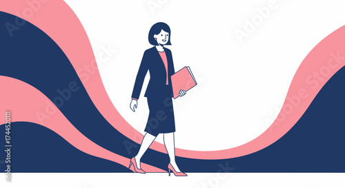Confident Businesswoman Walking Forward With Paper Folder In Stylish Attire For Success
