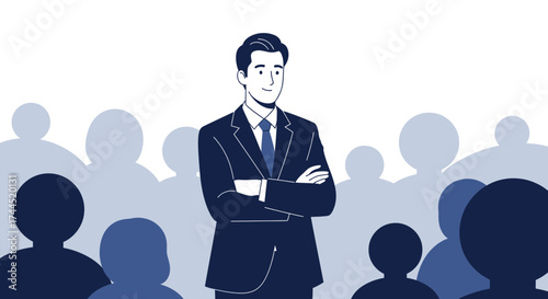 Confident Leader Standing Before a Crowd, Illustration of a Successful Man in a Suit