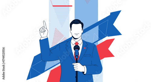 Confident Politician Giving A Speech During An Important Election Or Public Forum