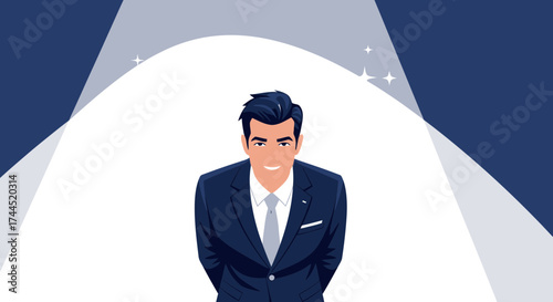 Confidently Dressed Business Professional Standing in the Spotlight, Facing the Viewer