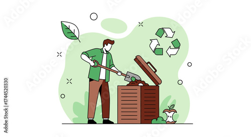 Composting Process: Man Recycling Waste, Promoting Environmental Sustainability and Eco-Friendly