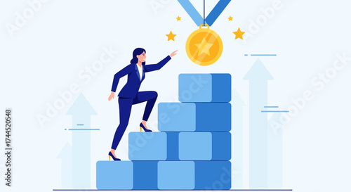 Corporate Ascendancy: Career Ladder Illustration Depicting Businesswoman Achievement and Success