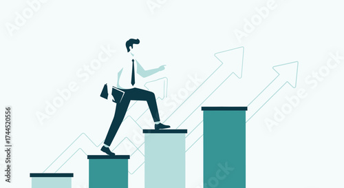 Conceptual Illustration of Business Growth and Career Advancement Progressing Upwards