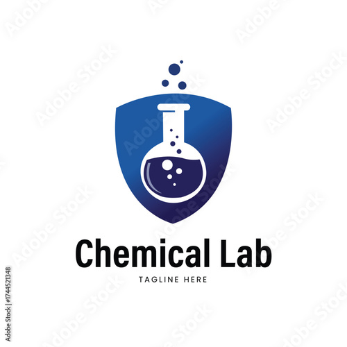Scientific chemical lab logo with a flask and beaker, symbolizing research, experimentation, and discovery, ideal for laboratories, pharmaceutical companies, educational institutions,