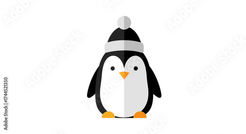 Adorable penguin character wearing a winter hat, isolated on white background