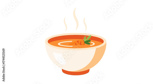 Bowl of steaming carrot soup with visible carrot and aromatic steam