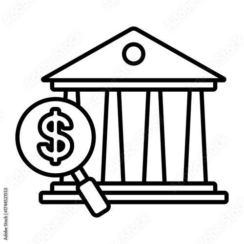 vector line icons representing bank building and financial institutions