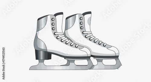 Elegantly sketched illustration showcasing a pair of ice skates in white