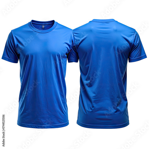 Royal blue short-sleeved t-shirt, front and back view, plain design