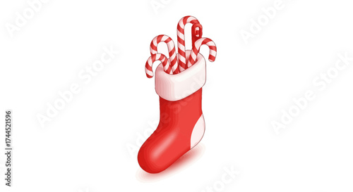 Festive Christmas stocking filled with red and white striped candy canes