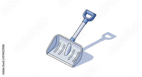 Isometric illustration featuring a sleek, modern snow shovel, perfect for winter tasks