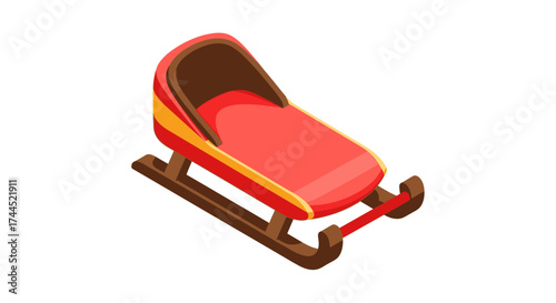 Isometric illustration of a classic red sled evoking winter joy and fun