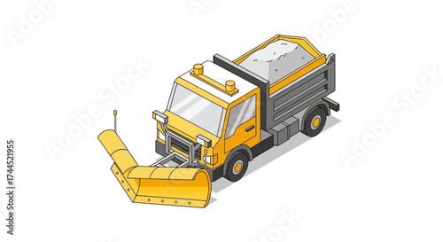 Isometric rendition of a road maintenance snowplow truck illustration
