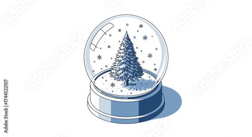 Snow globe with christmas tree and snowflakes for winter celebrations