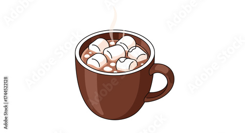 Steaming cocoa cup topped with sweet marshmallows, tempting refreshment