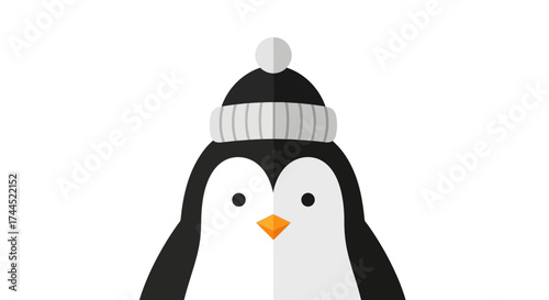 Stylish geometric penguin with winter cap cartoon vector illustration