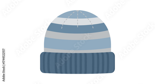 Stylish knit beanie hat in blue and gray tones for winter warmth