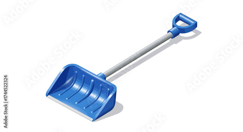 Vector illustration of blue plastic snow shovel on a white background