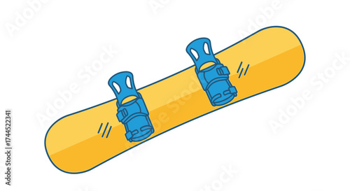 Vibrant illustration of snowboard with bindings on isolated white backdrop