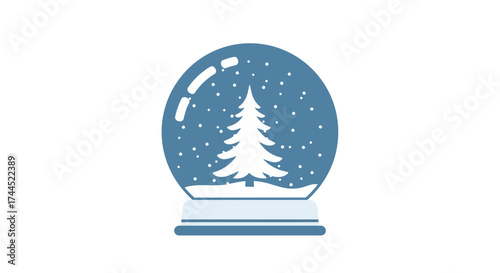 Whimsical Snow Globe with Evergreen Tree and Falling Snow Illustration