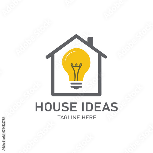Creative house logo with a bright lightbulb, symbolizing new ideas, innovation, and smart home solutions, ideal for architectural design, real estate development, home improvement,