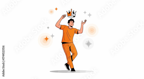 Creative Illustration Of A Person Achieving And Achieving High Status With A Crown
