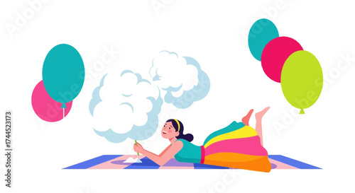 Creative Imagination Creating Artistic Clouds And Decorating Skies With Balloons Illustrations