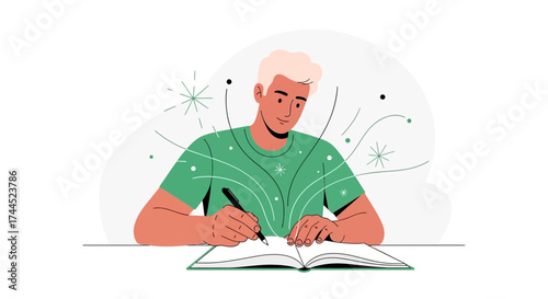 Creative Mind Writes Prose While Sparks Of Inspiration Emanate From Within And Outside