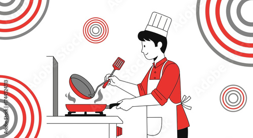 Culinary Chef In Action: Preparing Food In Modern Kitchen With Stylish Aesthetics