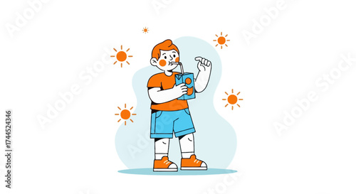 Cute cartoon of a kid drinking juice from a carton vector illustration design