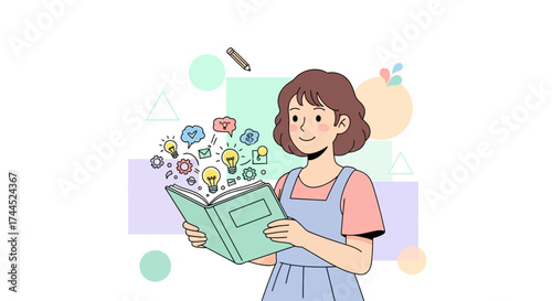 Creative Girl With a Book Exploring Knowledge, Ideas and Inspirational Thoughts