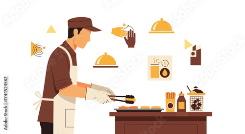 Culinary Presentation Depicts Professional Food Handling in Modern Restaurant Setting