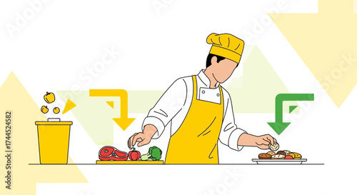 Culinary Process Depicted, Preparing Plate, Highlighting Food Waste and Resource Management