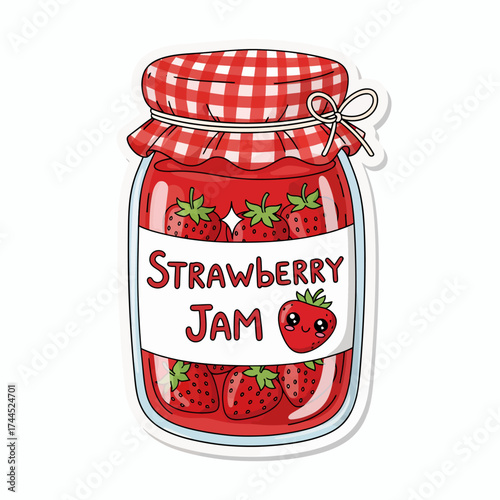 Cute Cartoon Strawberry Jam Jar Sticker Illustration