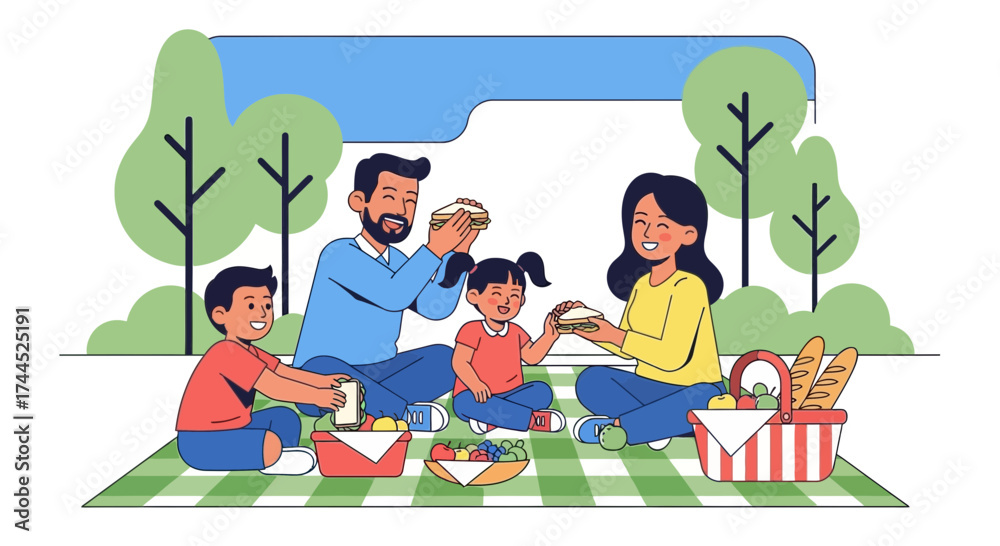 Fototapeta premium Delighted Family Enjoying Delicious Food During a Relaxing Picnic Outdoors